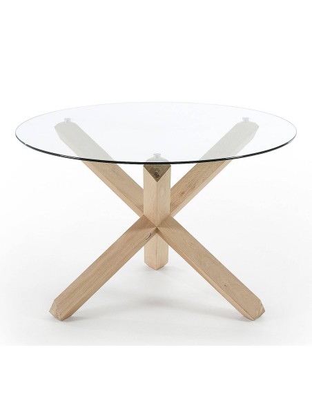 ARENDAL Mesa redonda Ø120, cristal, roble blanqueado