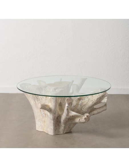 MESA DE CENTRO en vidro RAIZ 90 x 45, madeira teca em BRANCO ESCOVADO