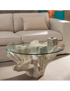 MESA DE CENTRO en vidro RAIZ 90 x 45, madeira teca em... 2