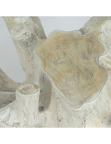 MESA CENTRO de cristal RAIZ 90 x 45, madera teca en BLANCO ROZADO