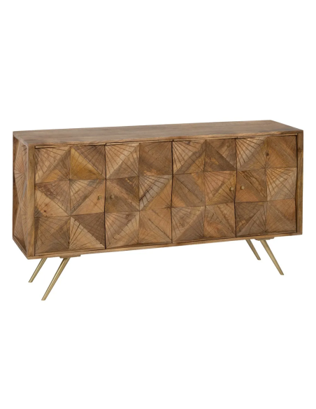 APARADOR NATURAL 155 X 42, MADEIRA MANGA e metal dourado