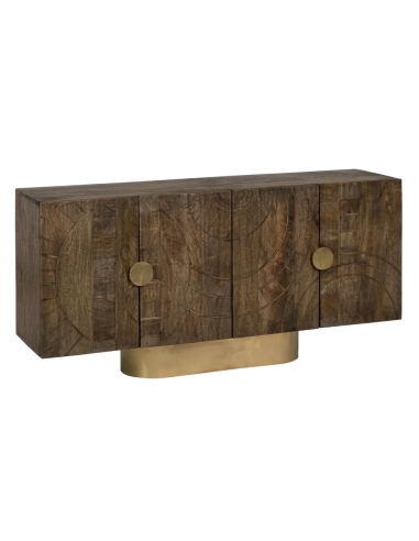 APARADOR Abasi natural 153 X 41, MADEIRA DE MANGA MARROM e metal DOURADO