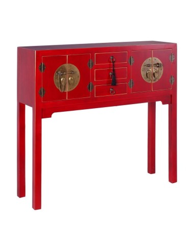 Consola TAO Oriental 95 x 26 cm, 4 portas e 3 gavetas, vermelho.