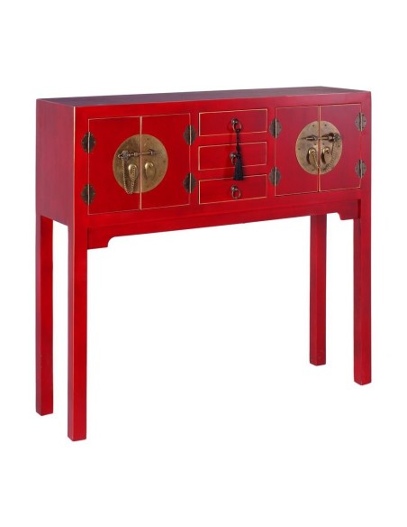 Consola TAO Oriental 95 x 26 cm, 4 portas e 3 gavetas, vermelho.