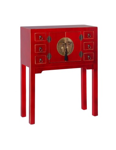 Consola Oriental TAO 63 x 26 cm, 2puertas y 6 cajones color rojo.