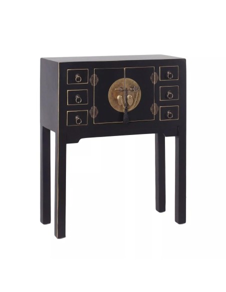 Consola TAO Oriental 63 x 26 cm, 2 portas e 6 gavetas, preta.