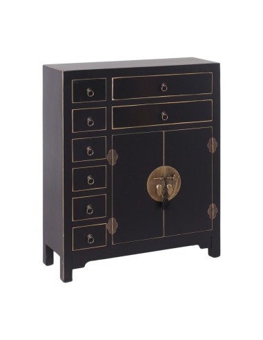 Aparador TAO Oriental 73 x 26 cm, 8 gavetas e 2 portas pretas.