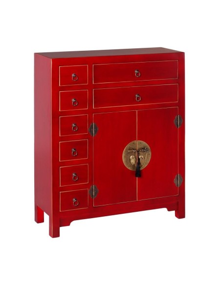 Aparador Oriental TAO 73 x 26 cm, 8 cajones y 2 puertas color rojo.