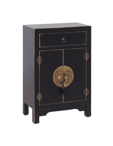Mesa de centro TAO Oriental 45 x 26 cm, 2 portas e 1 gaveta preta.