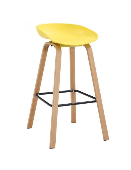 Taburete Welli 75, metal acabado madera, plastico