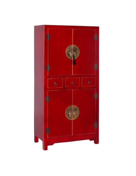 Aparador Oriental Alto TAO 131x63, 2 puertas y 3 cajones color rojo.