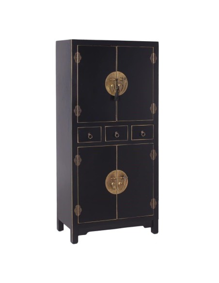 Aparador alto TAO Oriental 131x63 cm, 2 portas e 3 gavetas, preto.