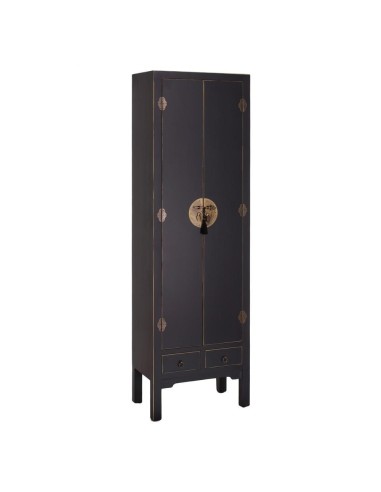 Armário TAO Oriental 55 x 185cm, 2 portas e 2 gavetas, preto.