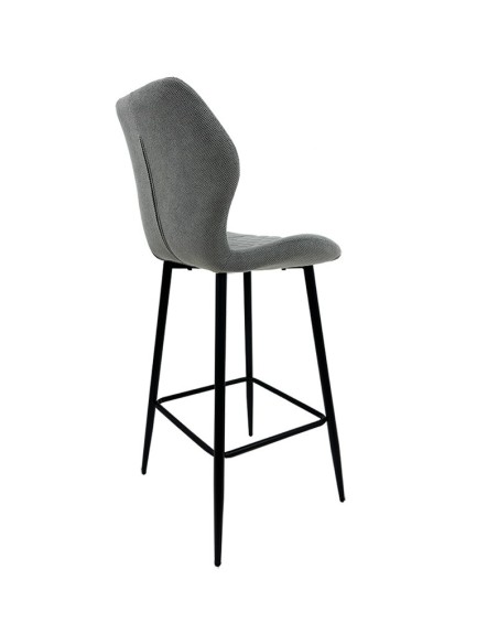 Banqueta design MINARDI 75, metal, estofamento em tecido de linho cinza