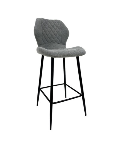 Banqueta design MINARDI 75, metal, estofamento em tecido de linho cinza