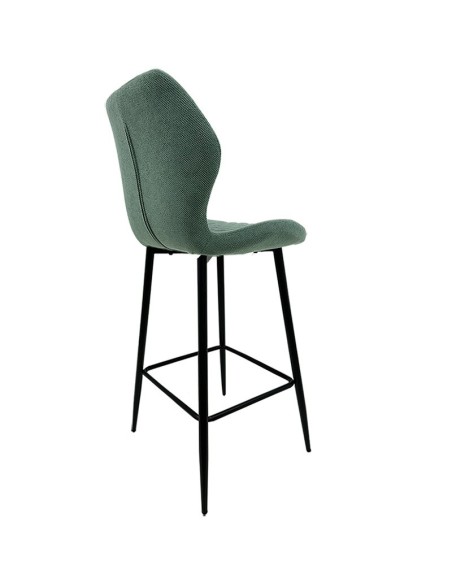 Banqueta design MINARDI 75, metal, estofamento em tecido de linho verde