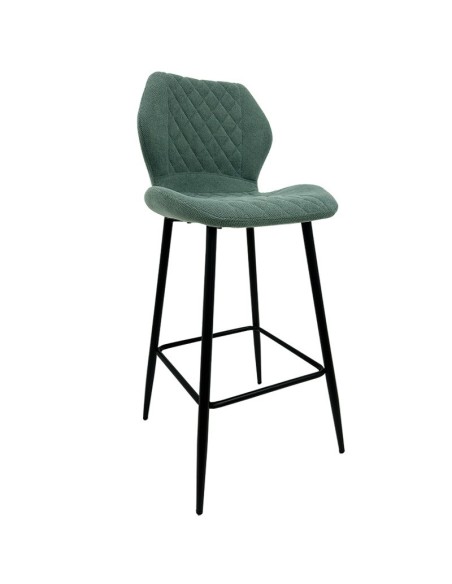 Banqueta design MINARDI 75, metal, estofamento em tecido de linho verde