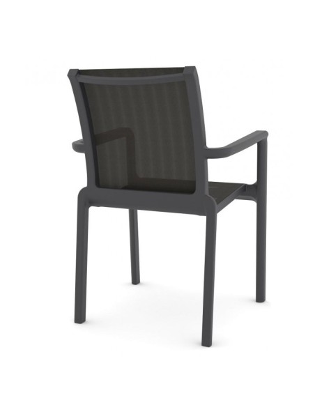 Silla exterior con brazos Poseidon, apilable, polipropileno blanco y batyline antracita