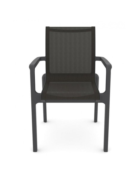 Silla exterior con brazos Poseidon, apilable, polipropileno blanco y batyline antracita