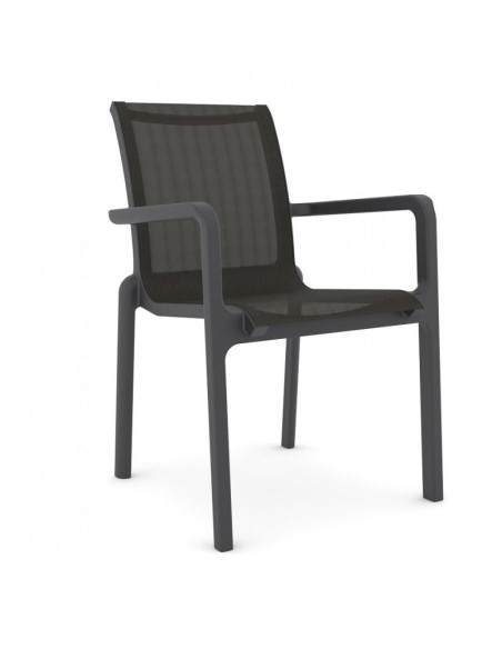 Silla exterior con brazos Poseidon, apilable, polipropileno blanco y batyline antracita