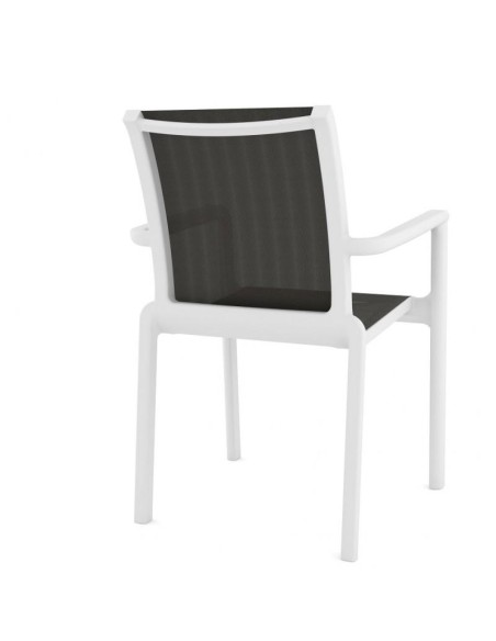 Cadeira exterior com braços Poseidon, empilhável, polipropileno branco e batilina antracite