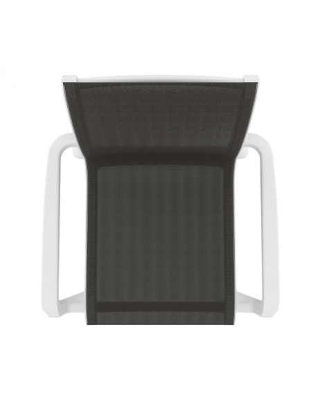 Silla exterior con brazos Poseidon, apilable, polipropileno blanco y batyline antracita