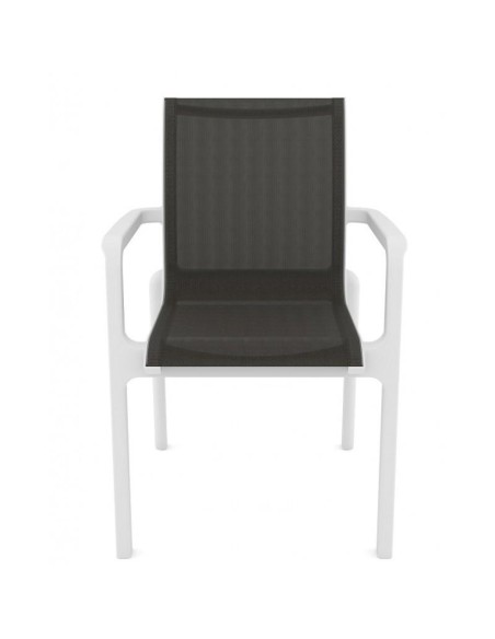 Cadeira exterior com braços Poseidon, empilhável, polipropileno branco e batilina antracite