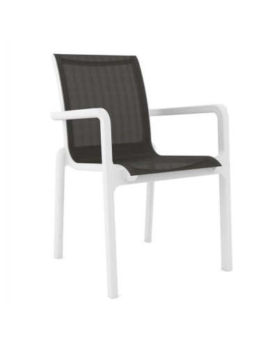 Cadeira exterior com braços Poseidon, empilhável, polipropileno branco e batilina antracite