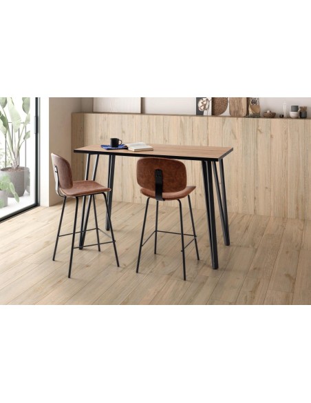 MESA BAR ALTA SINDI 140x70, COR NATURAL e borda preta