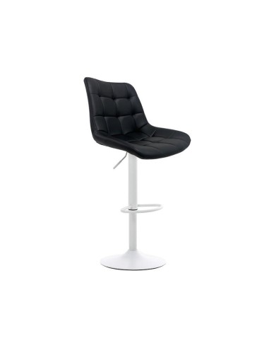 Taburete giratorio IGOR, metal blanco, tapizado similpiel negro