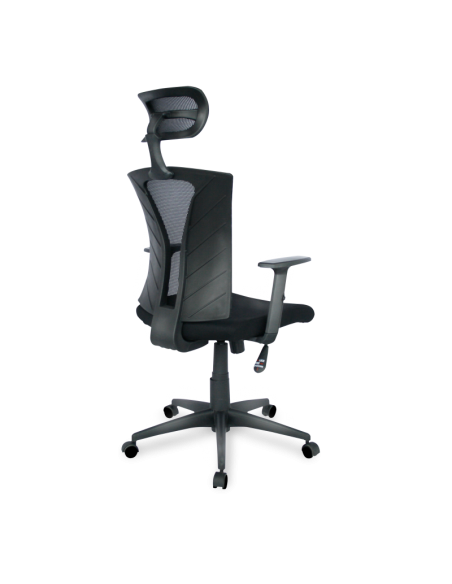 Sillón de oficina PRAGE, ergonómico, basculante, malla negra, asiento tejido negro