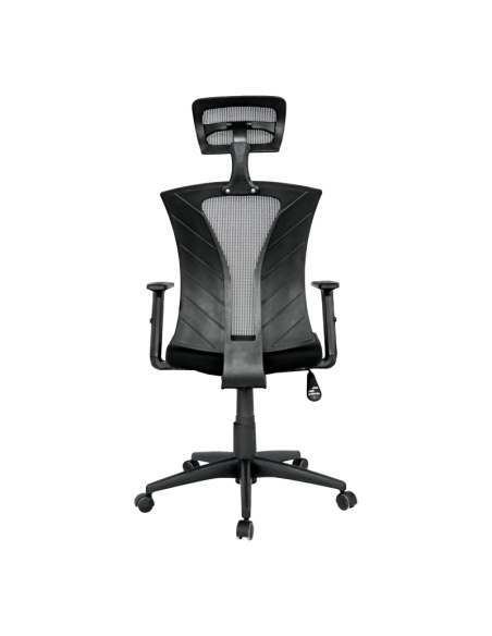 Sillón de oficina PRAGE, ergonómico, basculante, malla negra, asiento tejido negro