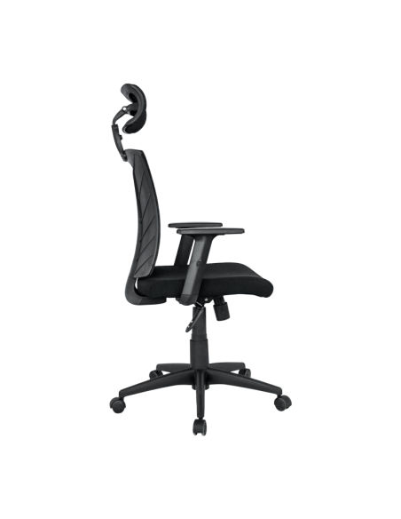 Poltrona de escritório PRAGE, ergonômica, basculante, malha preta, assento em tecido preto