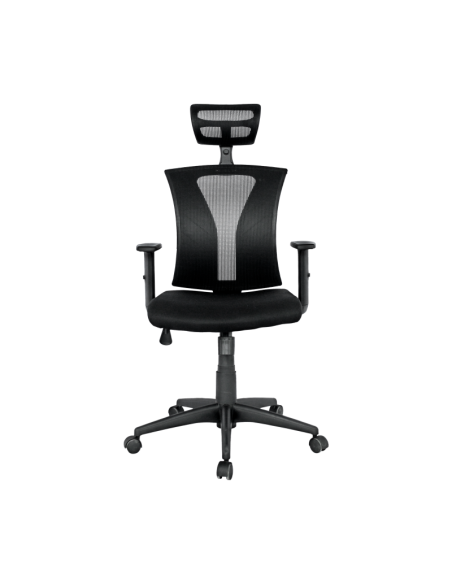 Sillón de oficina PRAGE, ergonómico, basculante, malla negra, asiento tejido negro