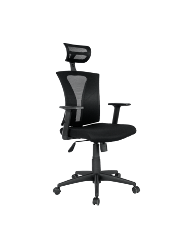 Sillón de oficina PRAGE, ergonómico, basculante, malla negra, asiento tejido negro