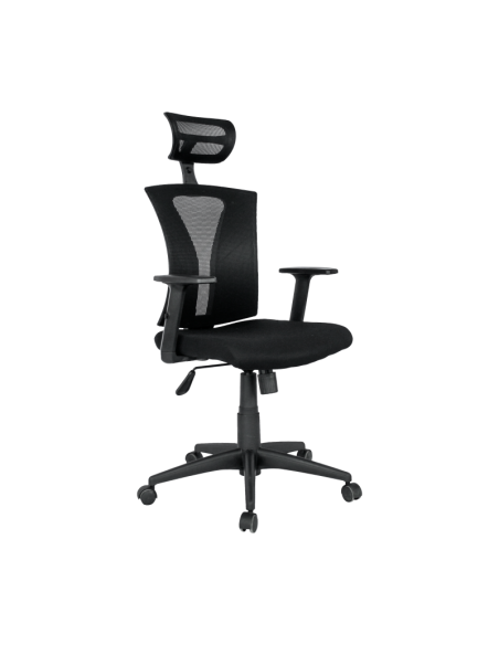 Sillón de oficina PRAGE, ergonómico, basculante, malla negra, asiento tejido negro