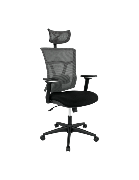 Sillón de oficina KABUL, ergonómico, basculante, malla gris, asiento tejido negro