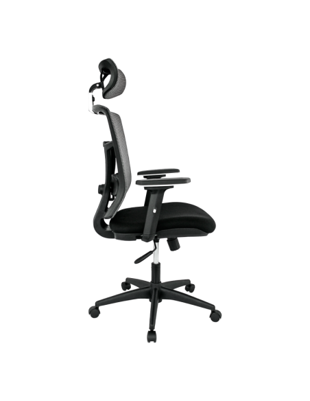 Sillón de oficina KABUL, ergonómico, basculante, malla gris, asiento tejido negro