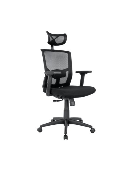 Poltrona de escritório NAIROBI, ergonômica, syncro, malha preta, assento em tecido preto