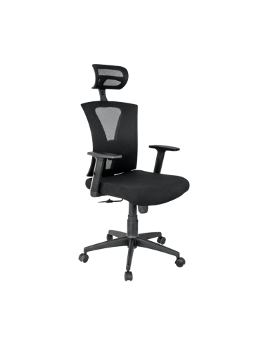 Sillón de oficina SHANGHAI, ergonómico, basculante, malla negra, asiento tejido negro
