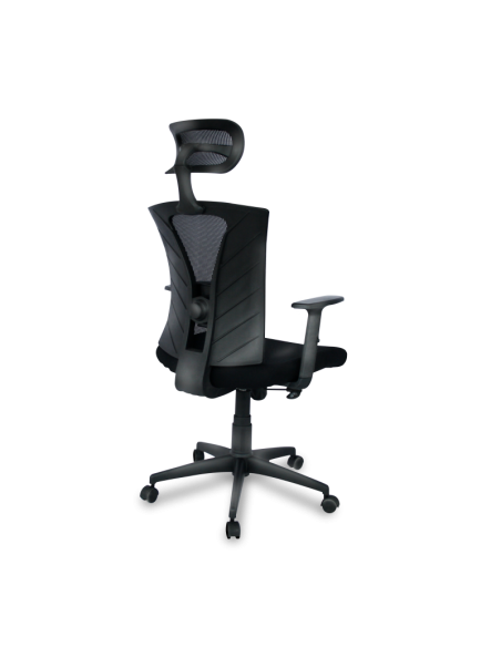 Sillón de oficina SHANGHAI, ergonómico, basculante, malla negra, asiento tejido negro