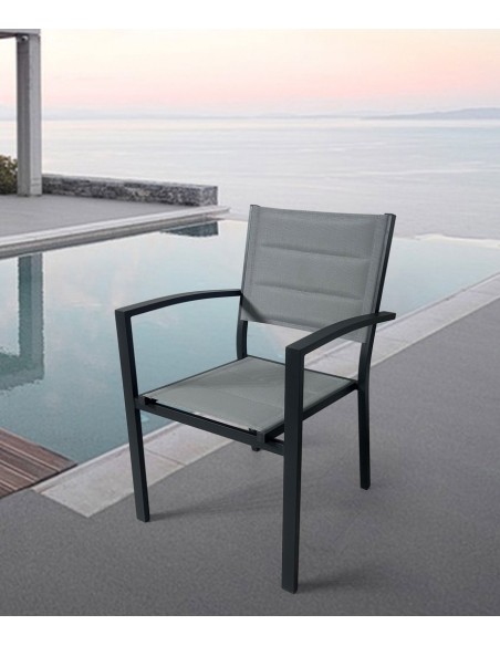 SILLA exterior de Jardín Banje, ALUMINIO Y TEXTILINE ACOLCHADO GRIS
