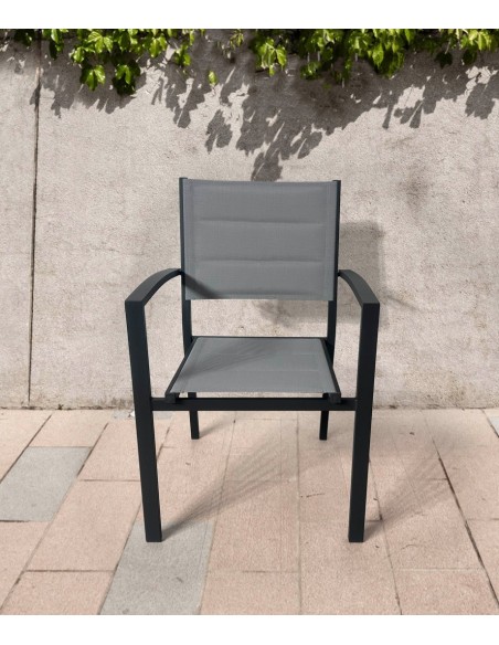 SILLA exterior de Jardín Banje, ALUMINIO Y TEXTILINE ACOLCHADO GRIS