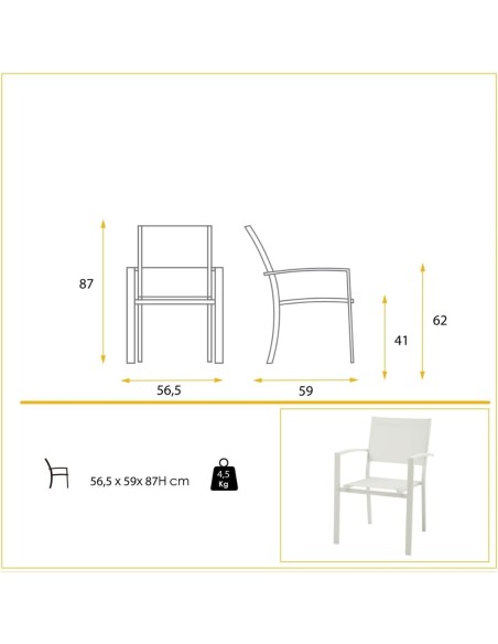SILLA exterior de Jardín Sirley, ALUMINIO Y TEXTILINE ACOLCHADO BLANCO