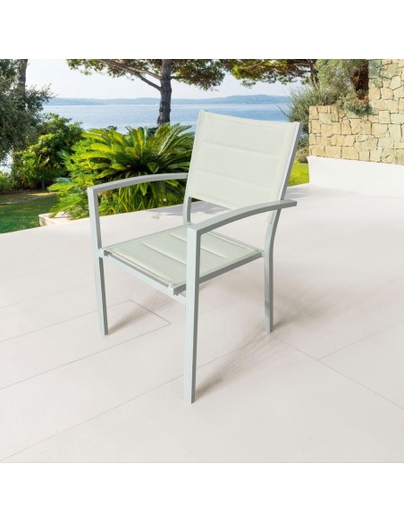 SILLA exterior de Jardín Sirley, ALUMINIO Y TEXTILINE ACOLCHADO BLANCO