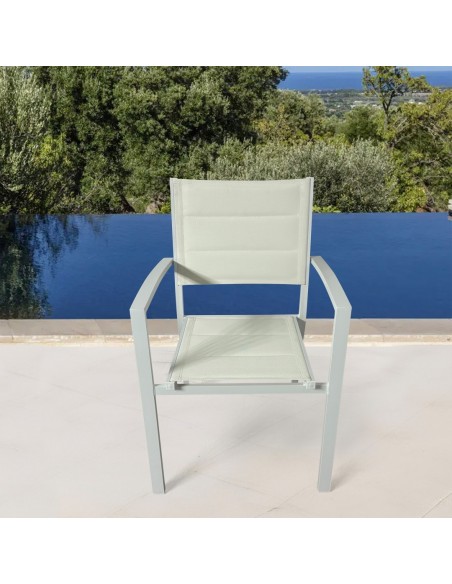 SILLA exterior de Jardín Sirley, ALUMINIO Y TEXTILINE ACOLCHADO BLANCO