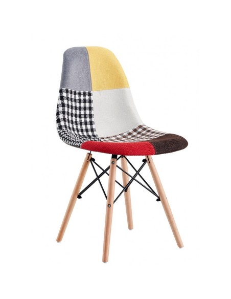 Silla icónica TOWER PATCH, madera, tejido patchwork