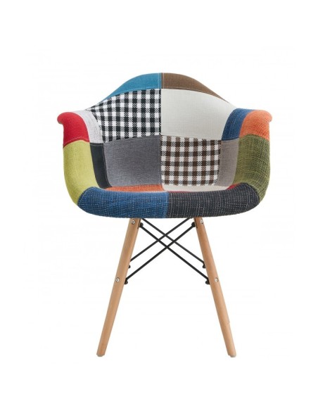 Silla con brazos TOWER PATCH diseño icónico, madera y tejido PATCHWORK