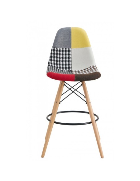 Taburete icónico TOWER PATCH, madera, tapizado patchwork