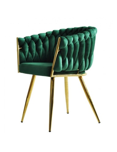 Cadeira EGIO com braços EGIO, metal, cromo dourado, estofamento em veludo verde escuro